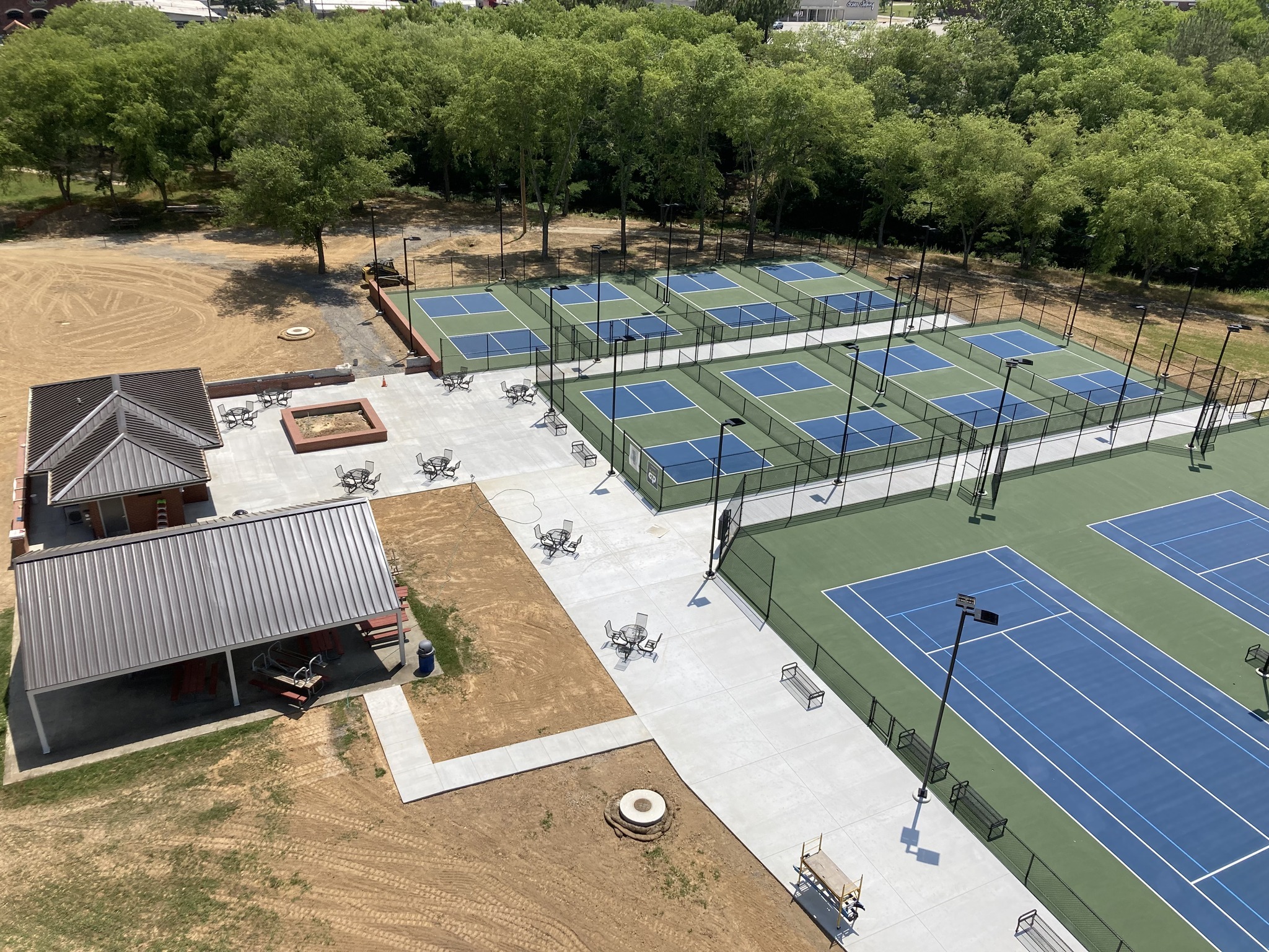 aerial view of pickleball courts and tennis courts built by Delk Construction