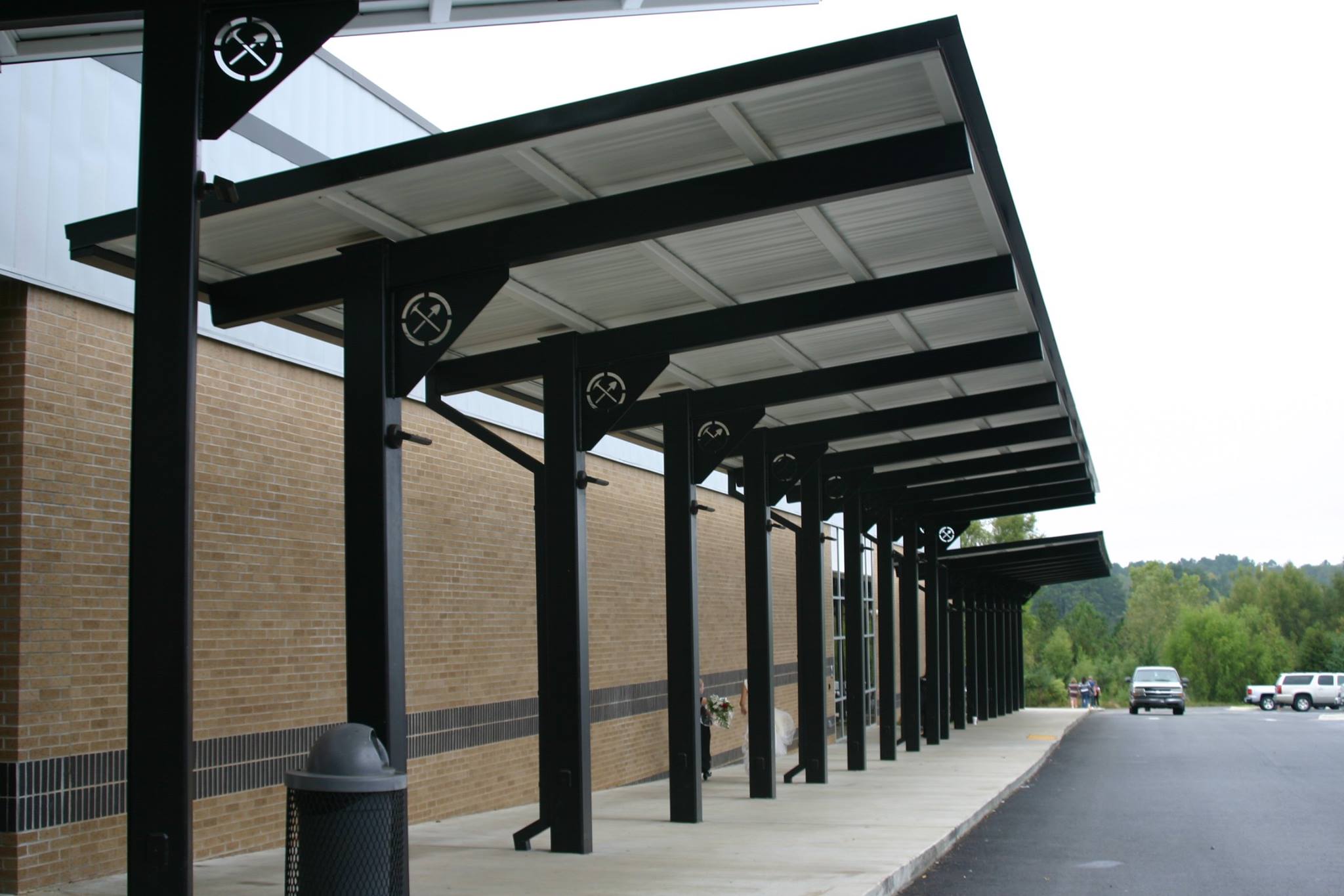 covered walkway outside high school