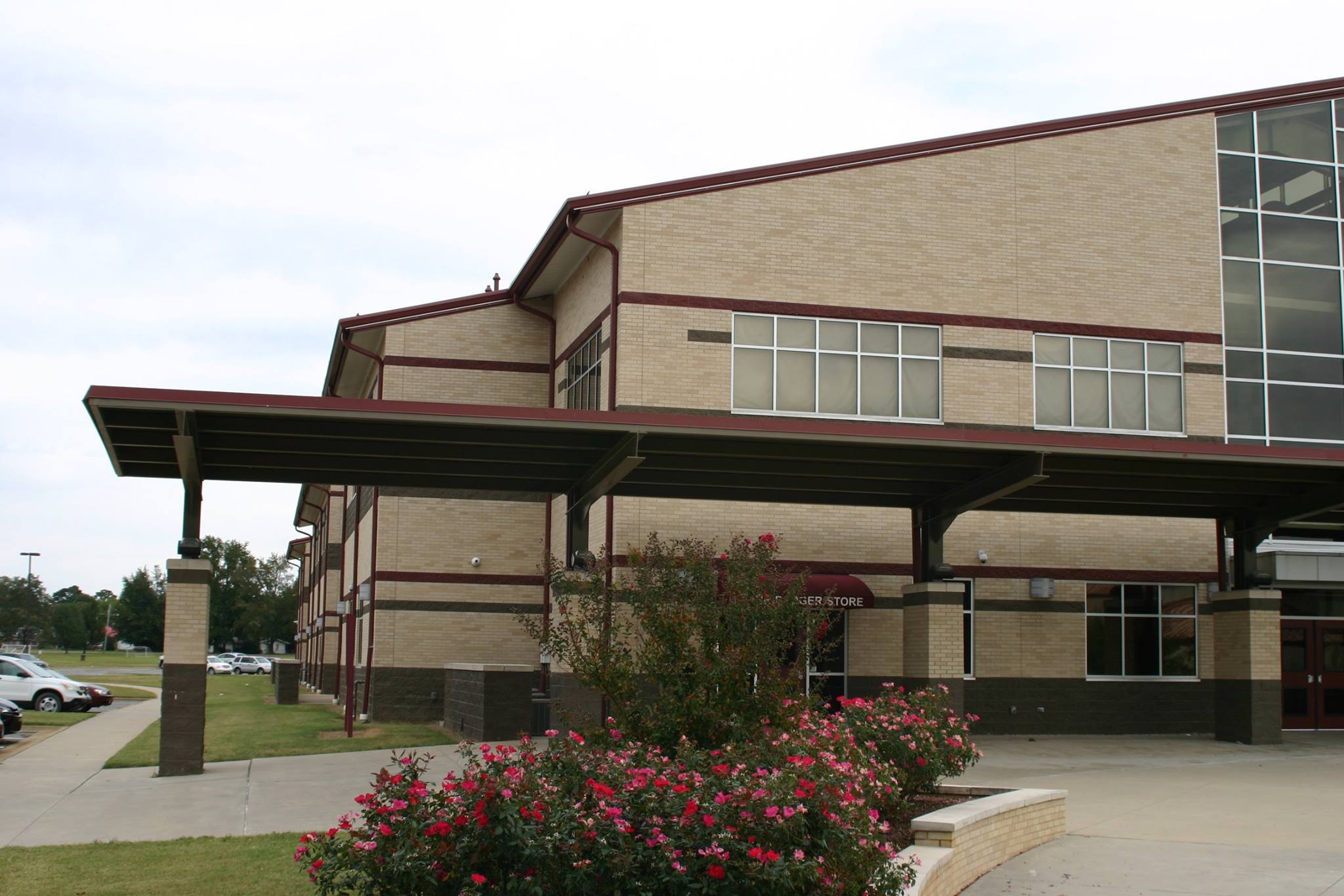 covered walkway outside high school